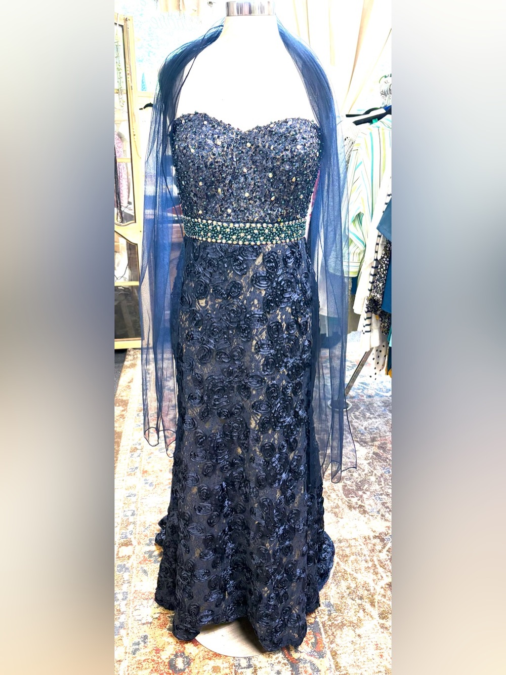 Jovani Navy Beaded Strapless Evening Gown NEW WITHOUT TAG. GORGEOUS!! SIZE 14